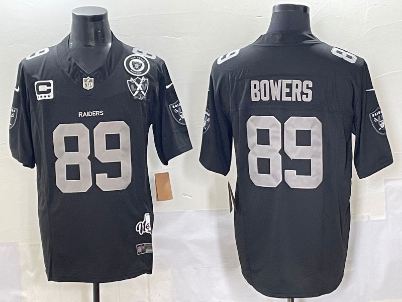 Men 2025 Oakland Raiders #89 Bowers Black Throwback Three generations Nike Limited NFL Jersey style 21